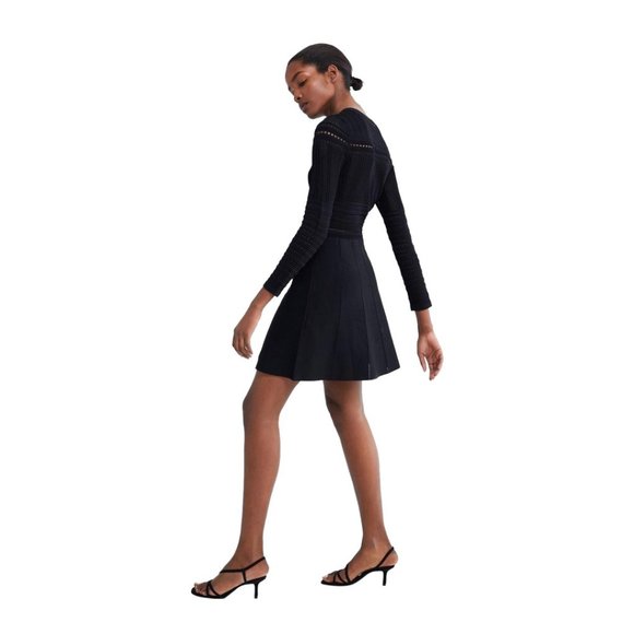 NWOT Zara Open Knit Little Black Dress - Picture 2 of 6